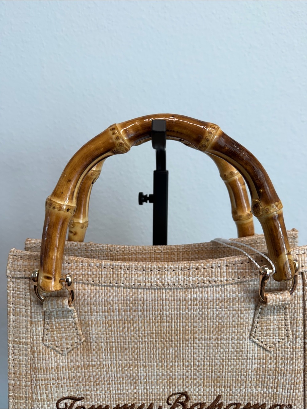 Tommy Bahama | Natural Woven Textured Faux Bamboo Handle Mini Tote w/Crossbody - Picture 7 of 8